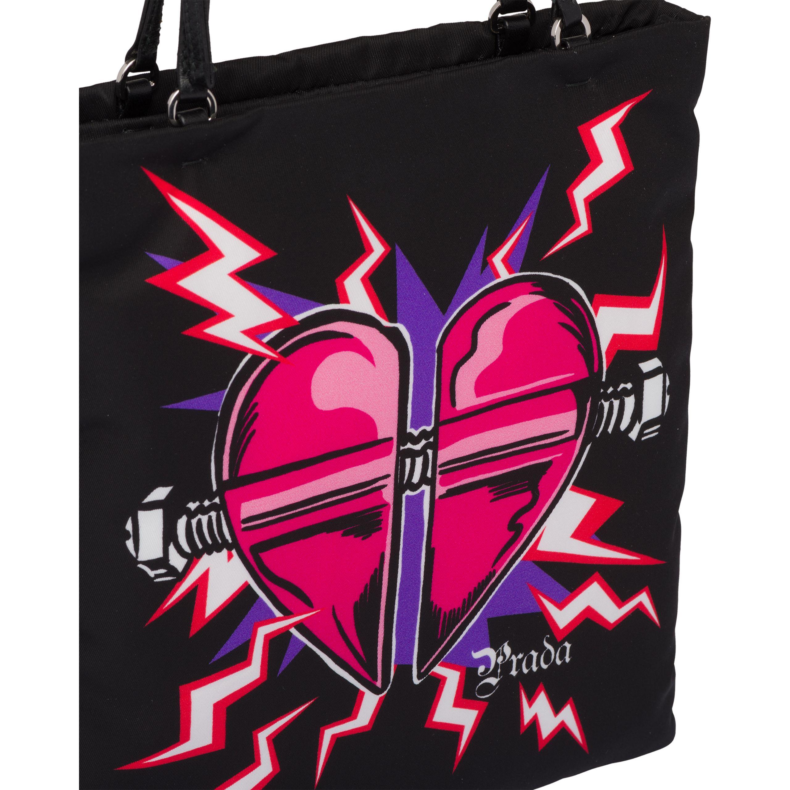 Prada Synthetic Heart Print Nylon Handbag Lyst