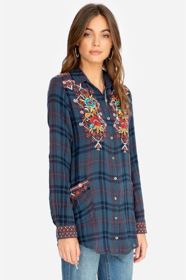 Johnny Was Cotton Talline Painter's Smock Shirt in Blue Lyst