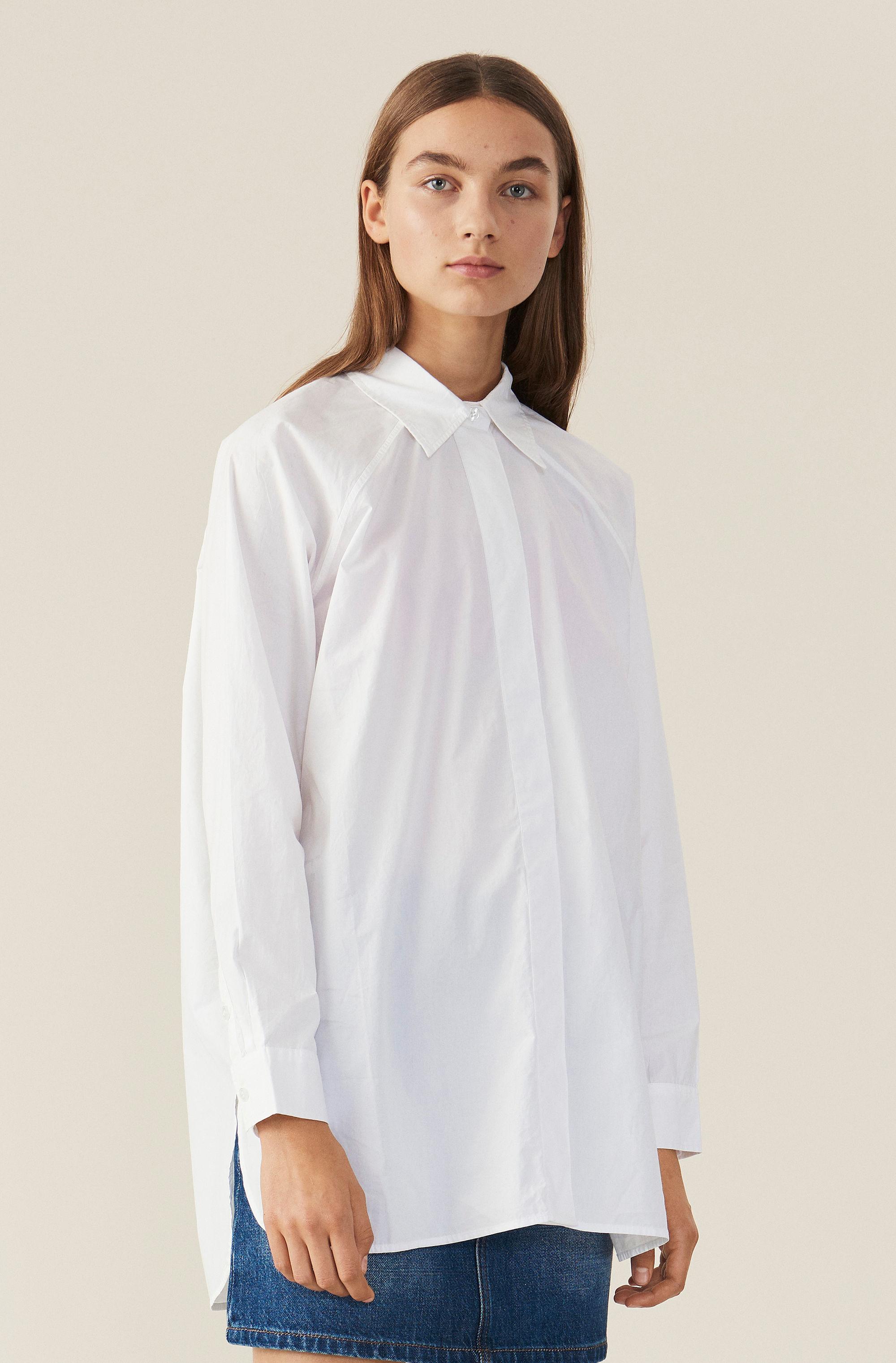 Ganni Plain Cotton Poplin Long Shirt in Bright White (White) Lyst