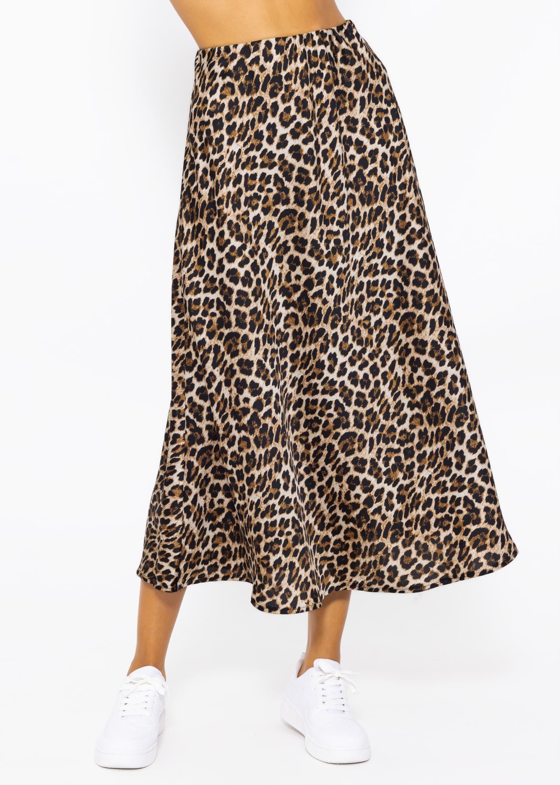 Damen Leoparden Rock A-Linie - Maxirock Mit Elastischem Bund