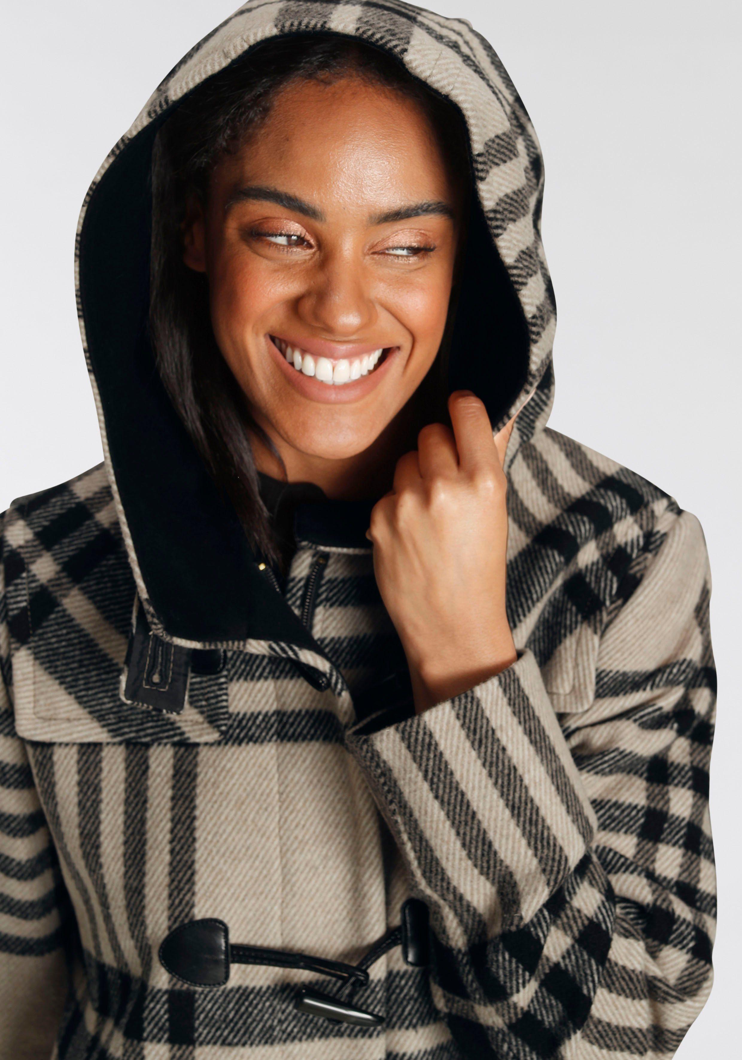 GIL BRET Dufflecoat kariert, mit Kapuze und verdecktem Schlitz in