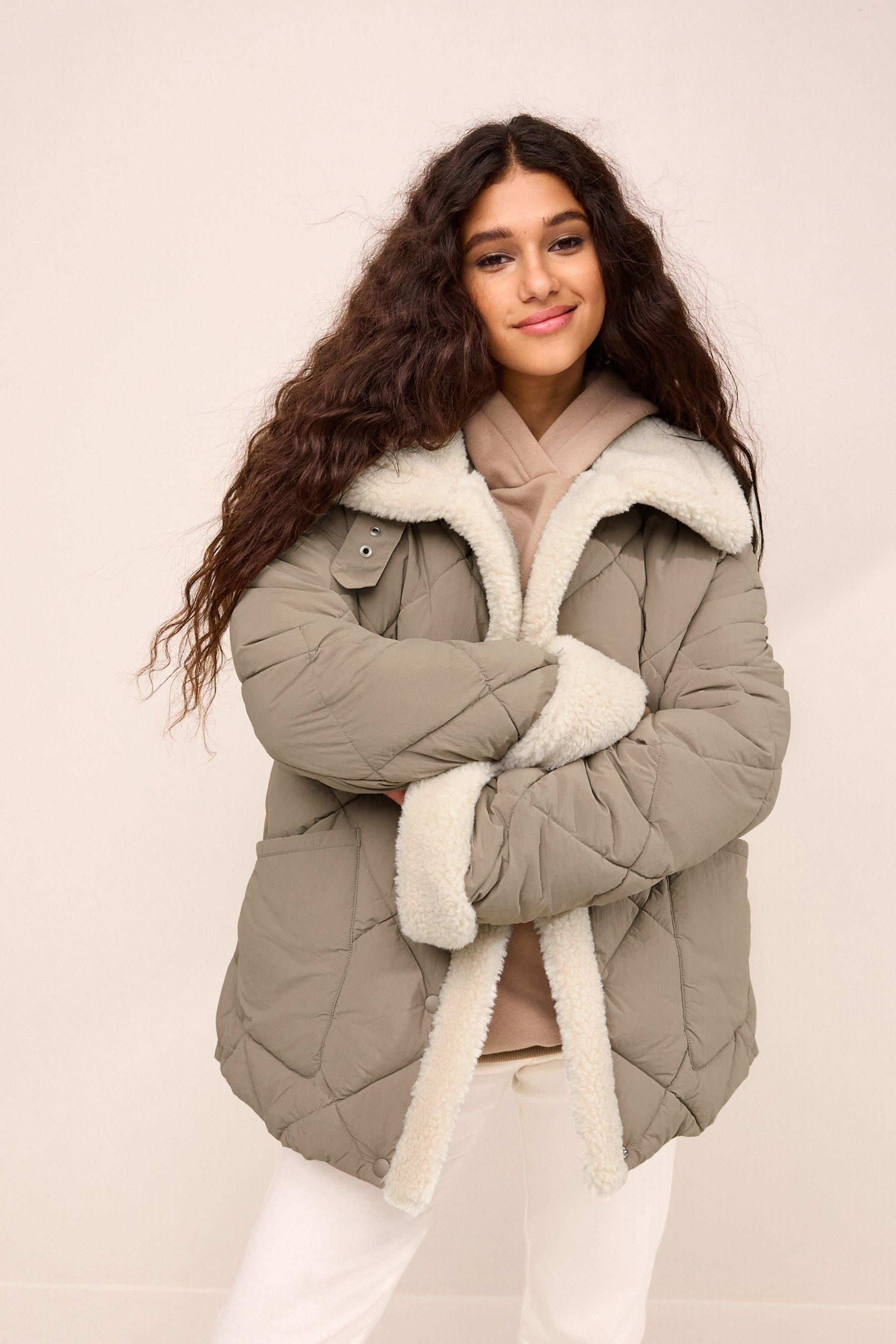 H&m Jacke Mit Teddyfutter H&m Mantel Aus Teddyfleece Damen - Main Image