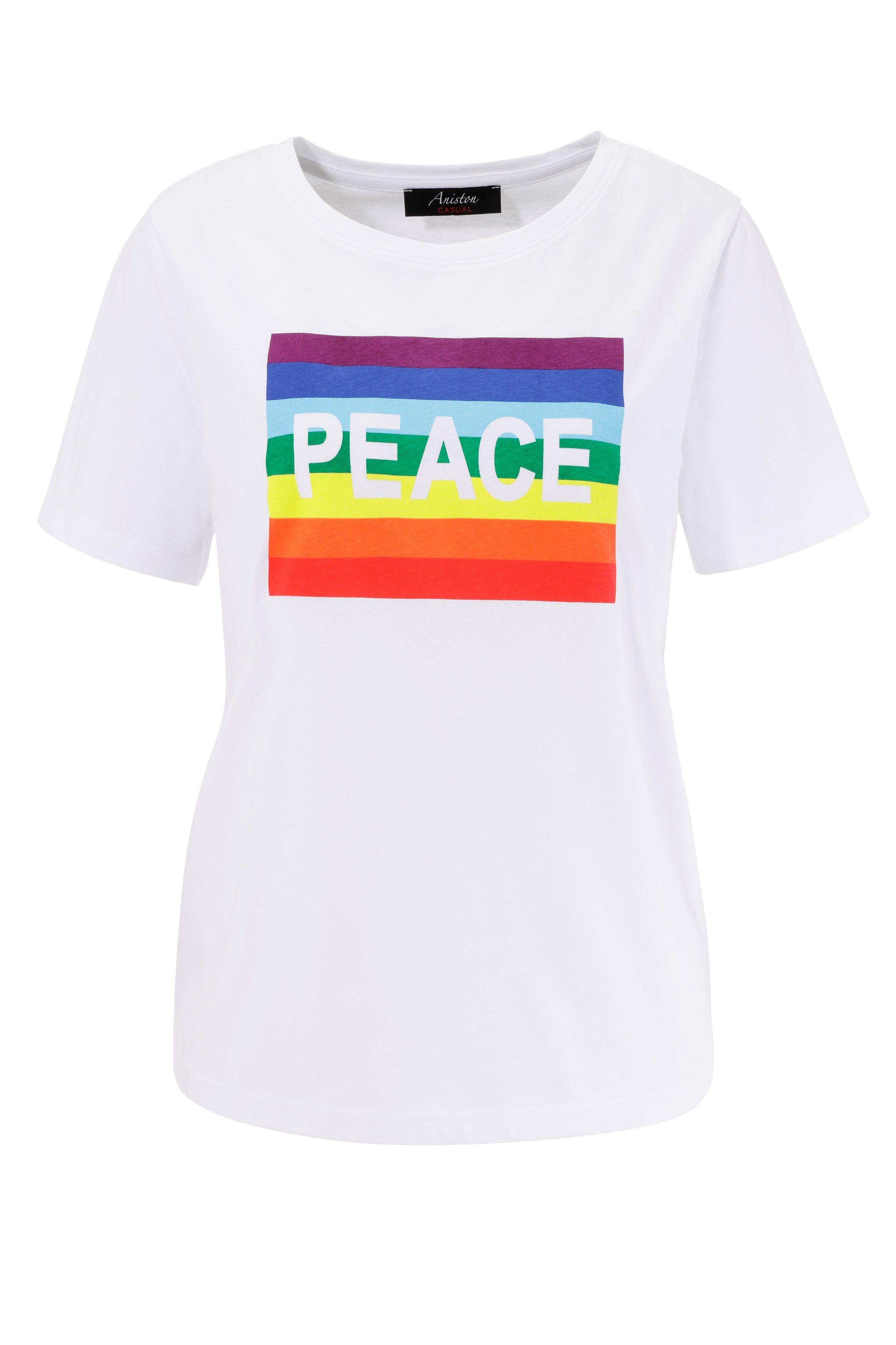 Aniston CASUAL T-Shirt Frontdruck mit Regenbogen und PEACE-Schriftzug in  Weiß | Lyst DE