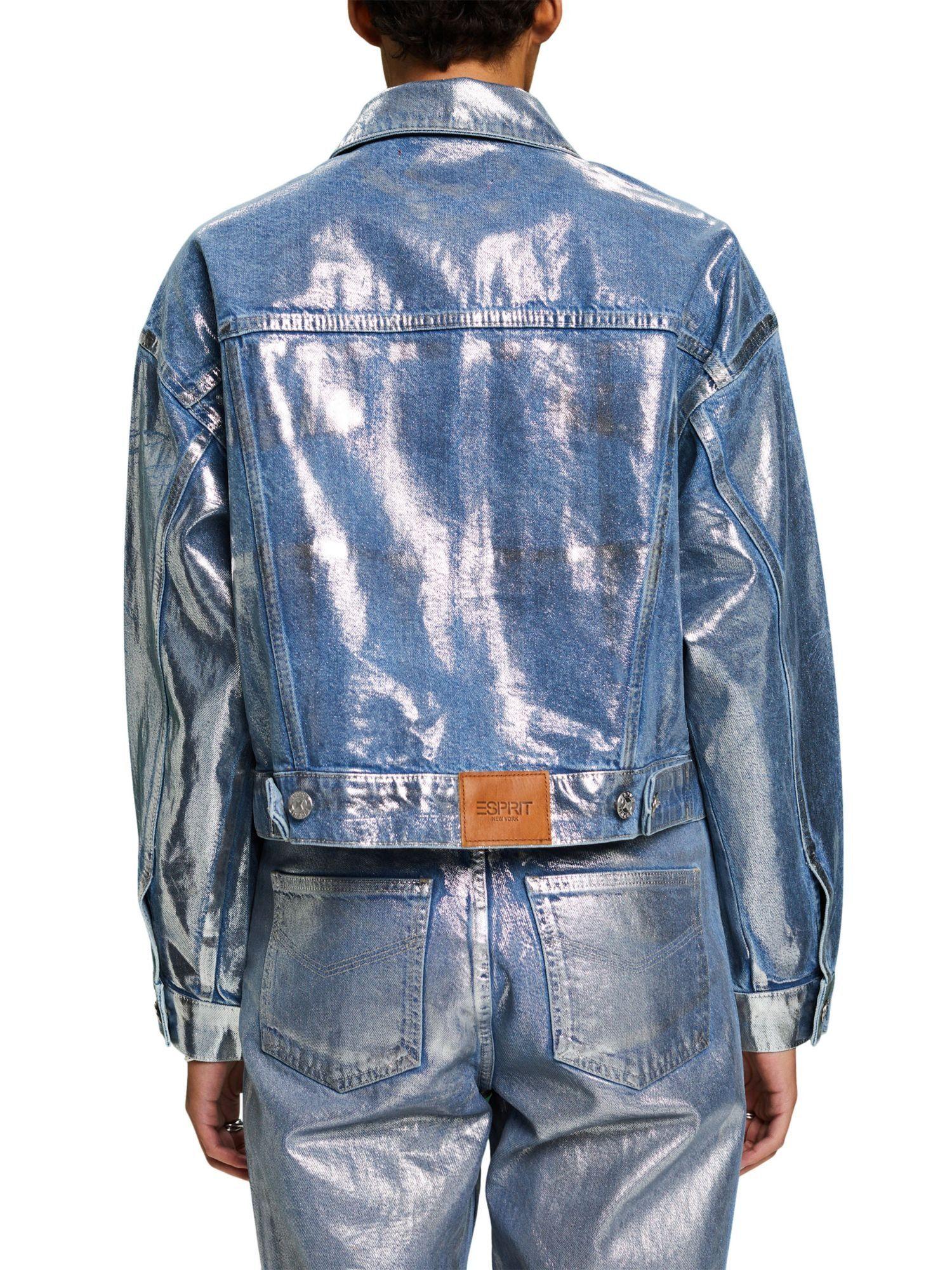 Esprit Jeansjacke in Metallic-Optik in Blau Lyst DE
