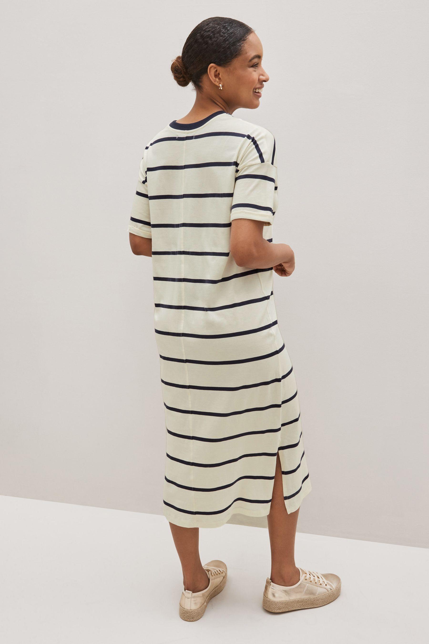 Sommerkleid Damen Lang Gestreift - Lässiges T-Shirt Kleid Mit V-Ausschnitt