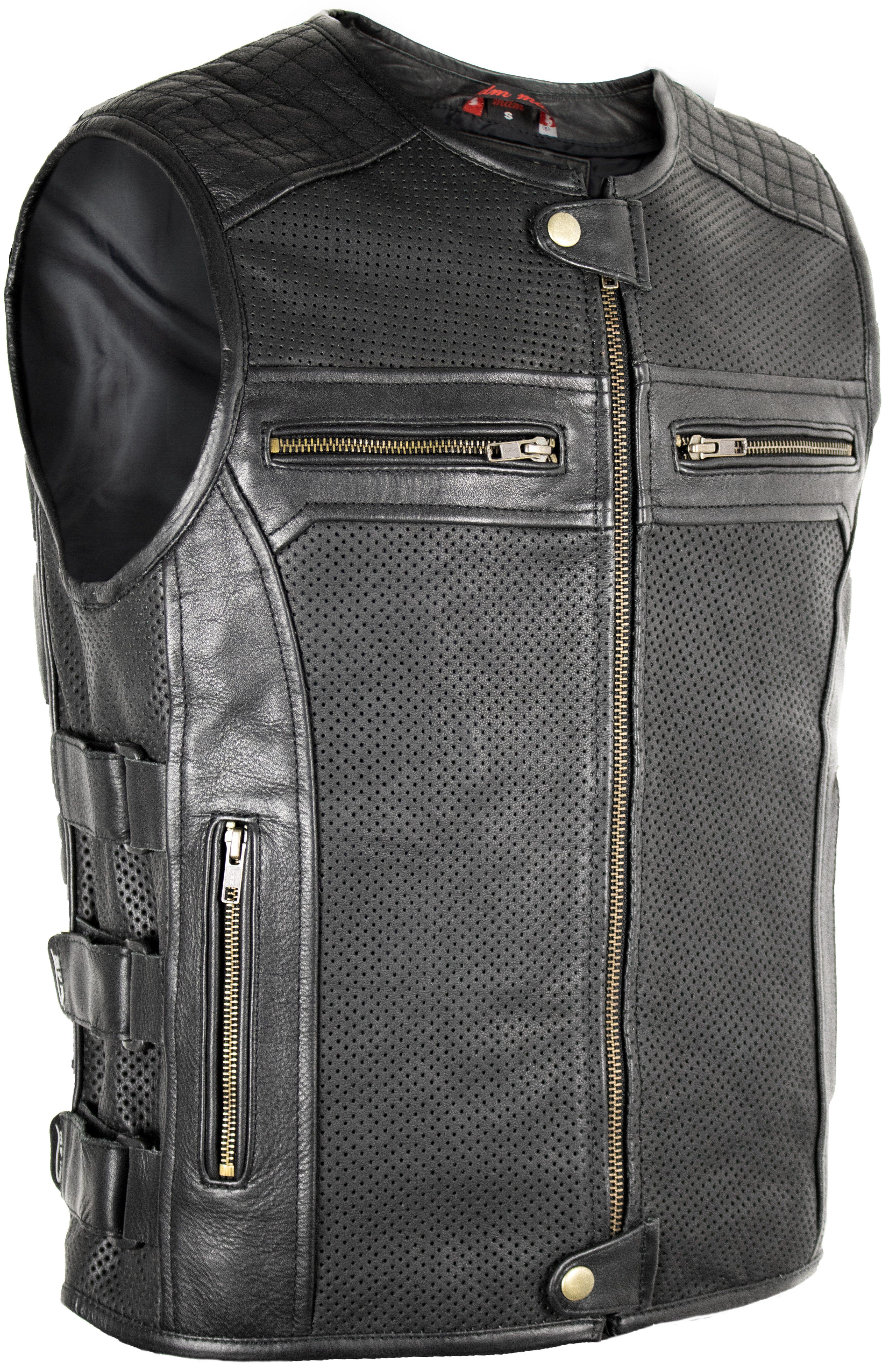BOSmoto Biker Lederweste Herren - Rocker Style Clubweste Schwarz