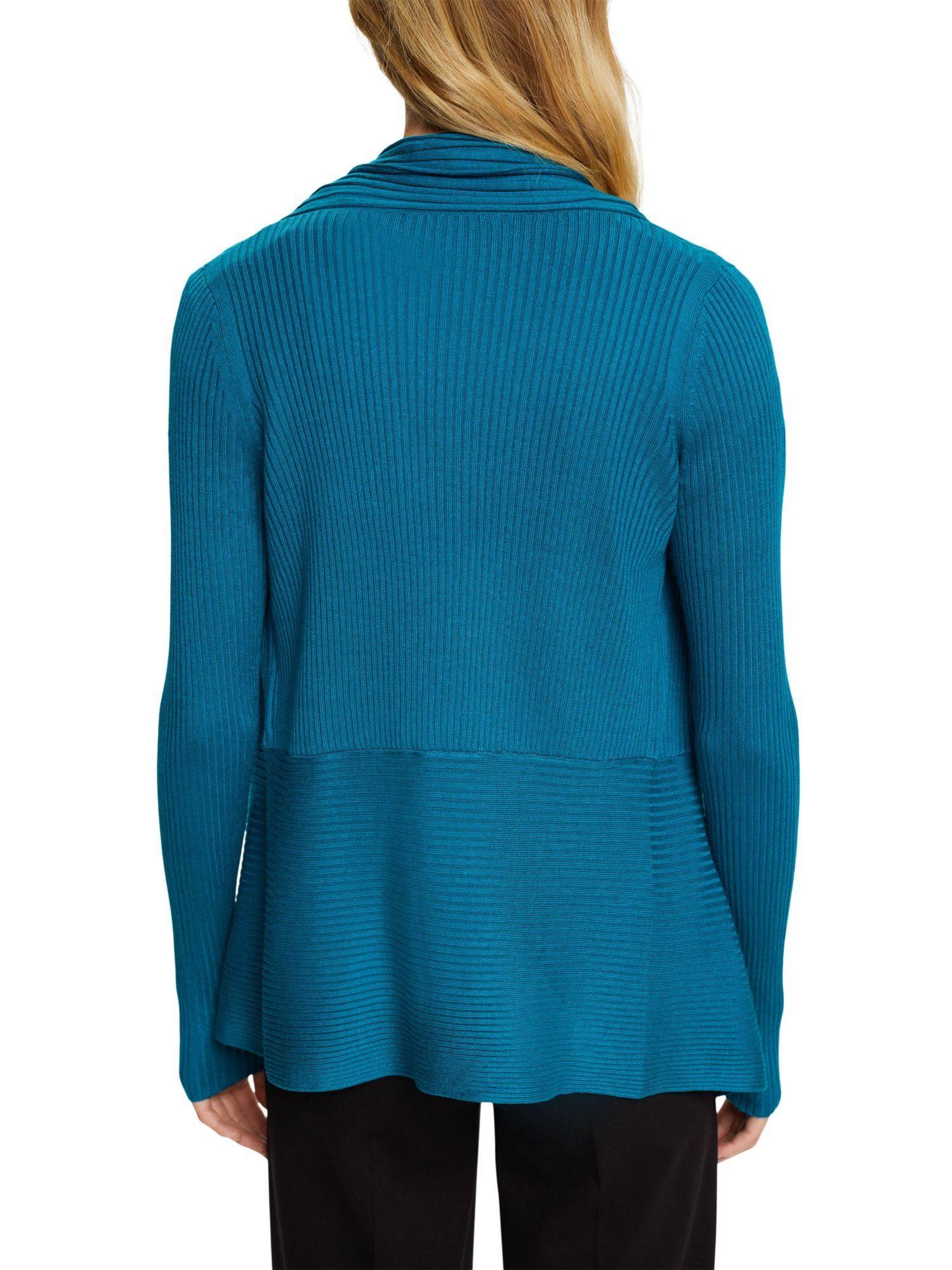 Esprit Strickjacke Gerippter Cardigan mit Zipfelsaum (1-tlg) in
