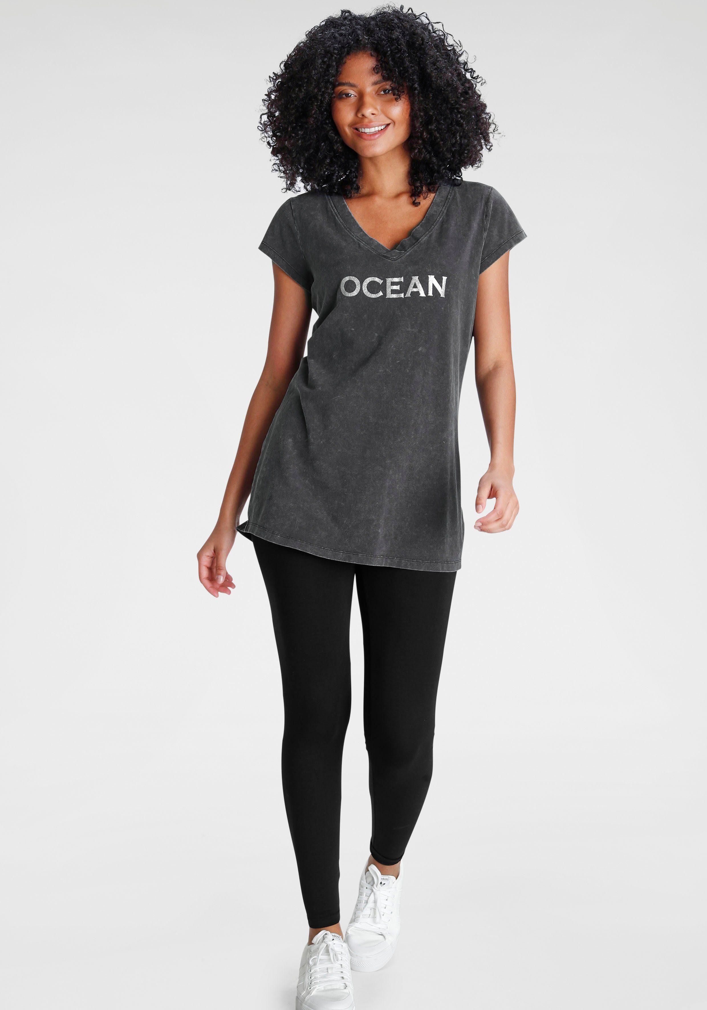 Lyst in Longshirt (Set, Sportswear | Schwarz + DE Leggings 2-tlg) Shirt Ocean