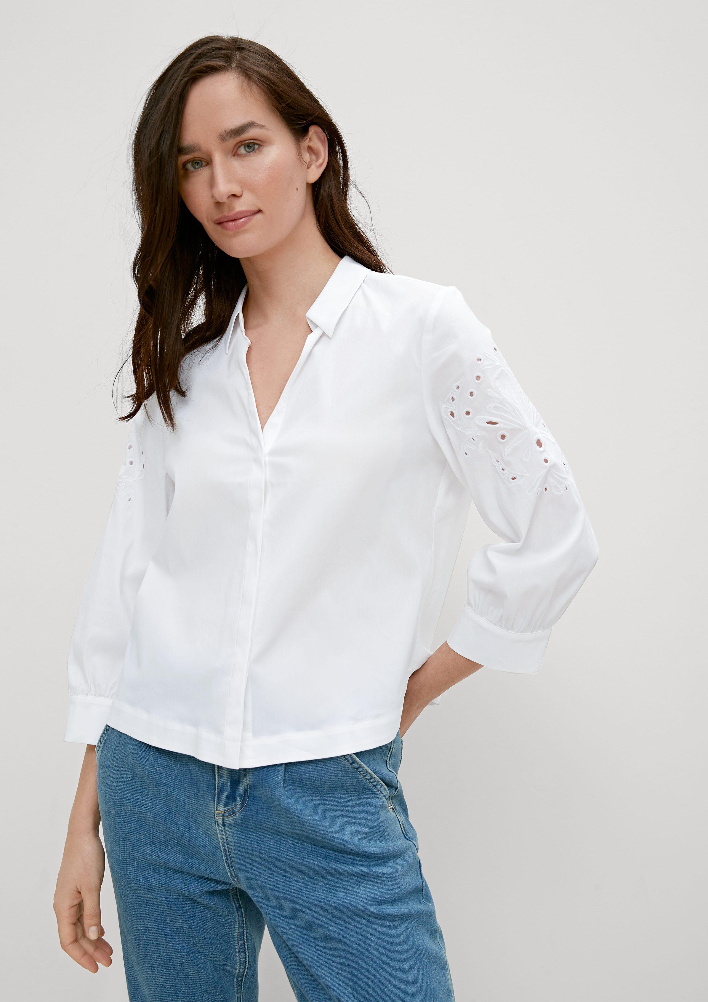 Comma, 3/4-Arm-Shirt Bluse mit Broderie Anglaise Lochstickerei in Weiß |  Lyst DE