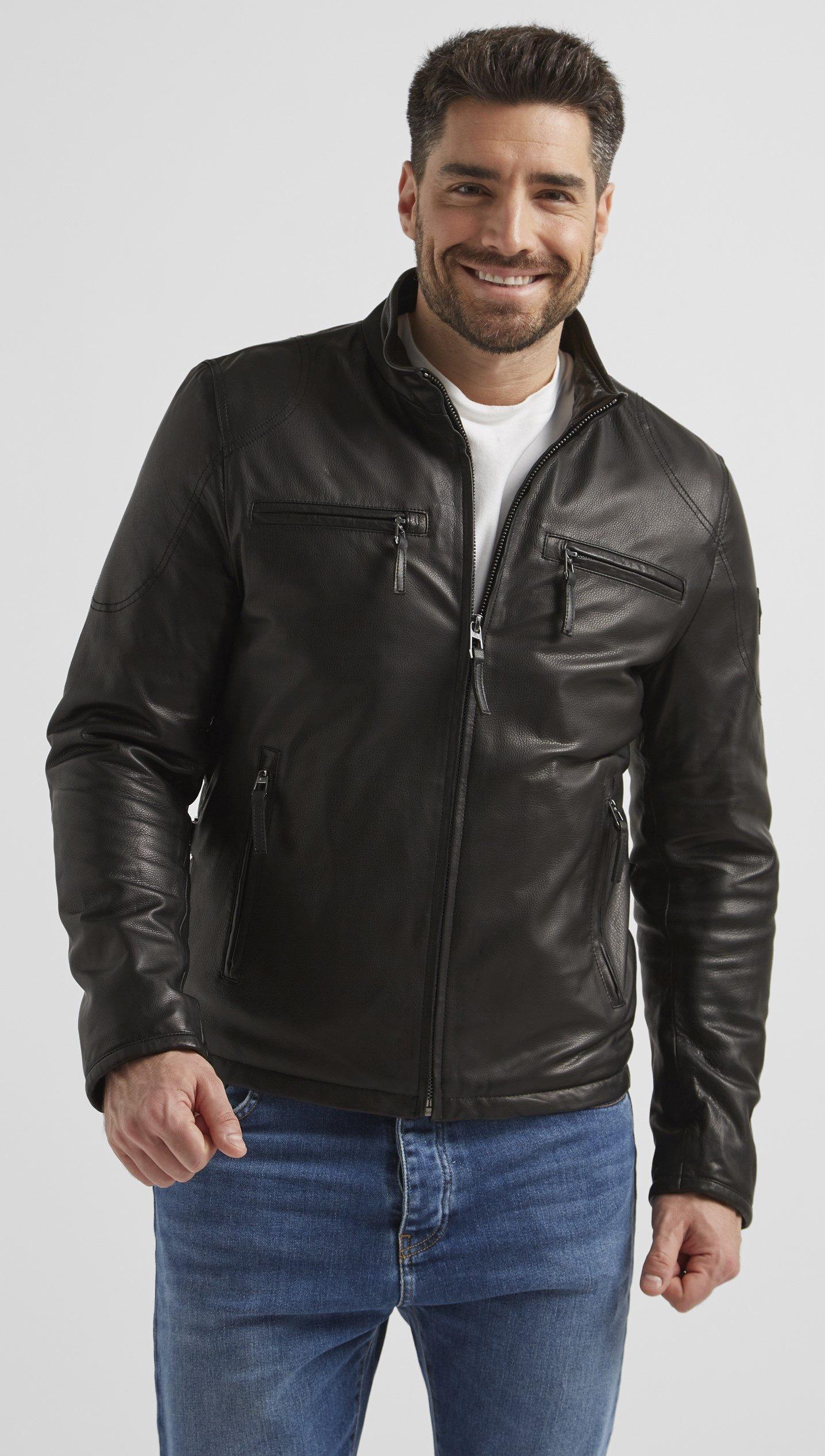 Biker Lederjacke Herren Motorradlederjacke Schwarz Motorradjacke