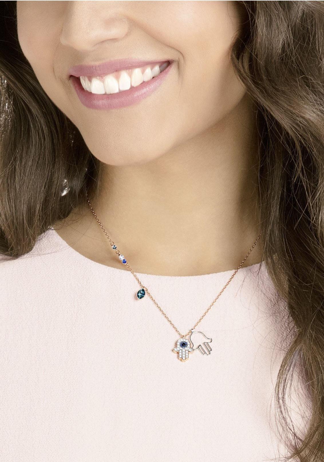 Swarovski Kette mit Anhänger »Fatima ́s Hand, Duo Hamsa Hand, mehrfarbig,  Metallmix, 5396882« mit ® Kristallen in Blau | Lyst DE