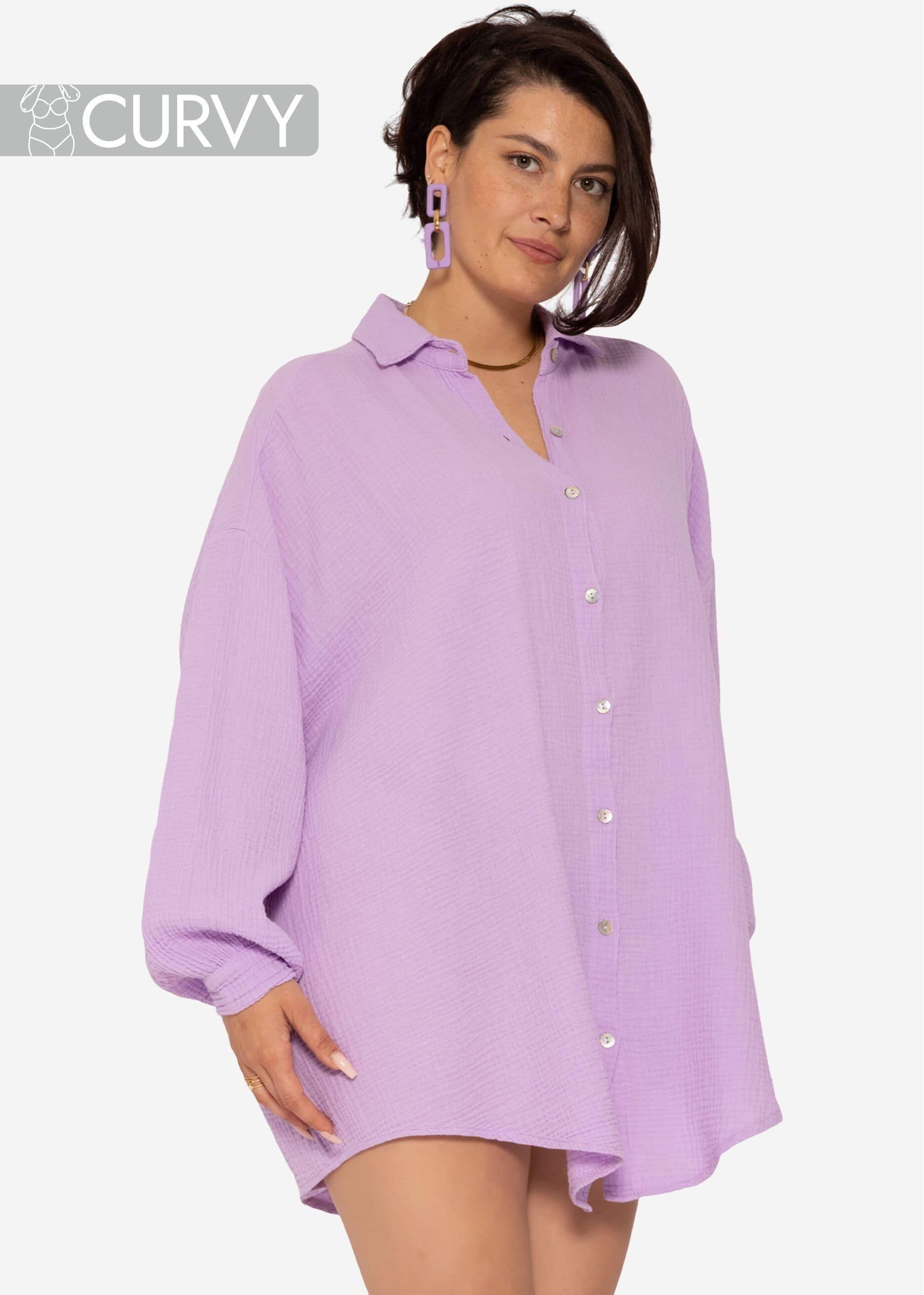 SassyClassy Longbluse Curvy Oversize Plus-Size Musselin Bluse mit