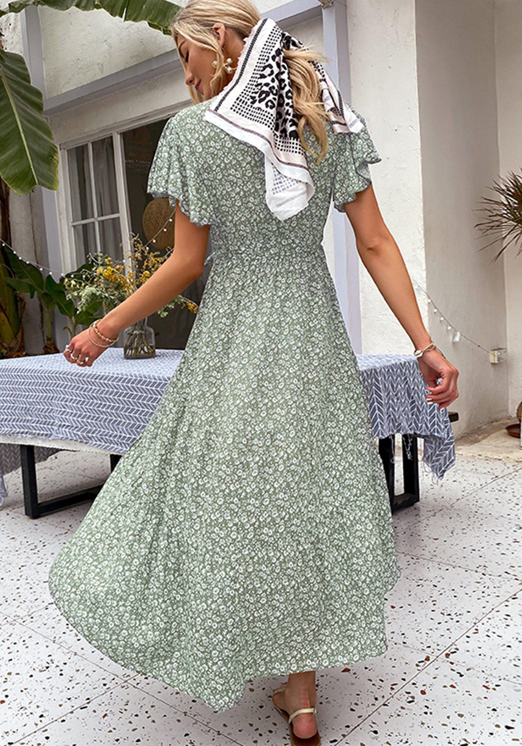 MAGICSHE Strandkleid Langes Sommerkleid mit Blumenrüschen V-Ausschnitt  wickeln in Grün | Lyst DE