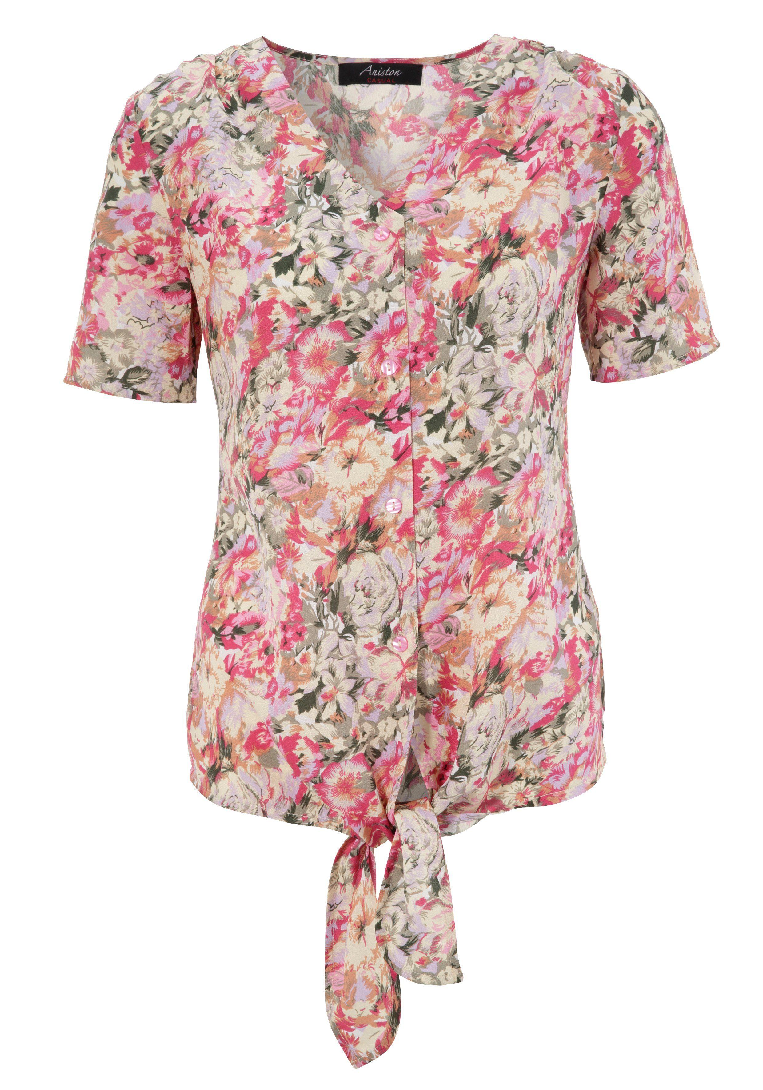 Aniston CASUAL Kurzarmbluse mit romantischem Blumendruck in Pink | Lyst DE