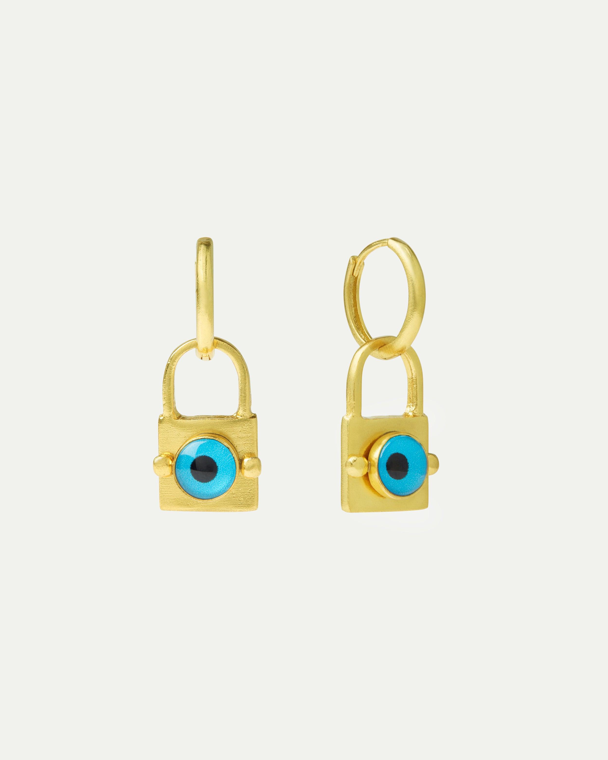 Ottoman Hands Aleena Evil Eye Lock Huggie Earrings in Blue Lyst