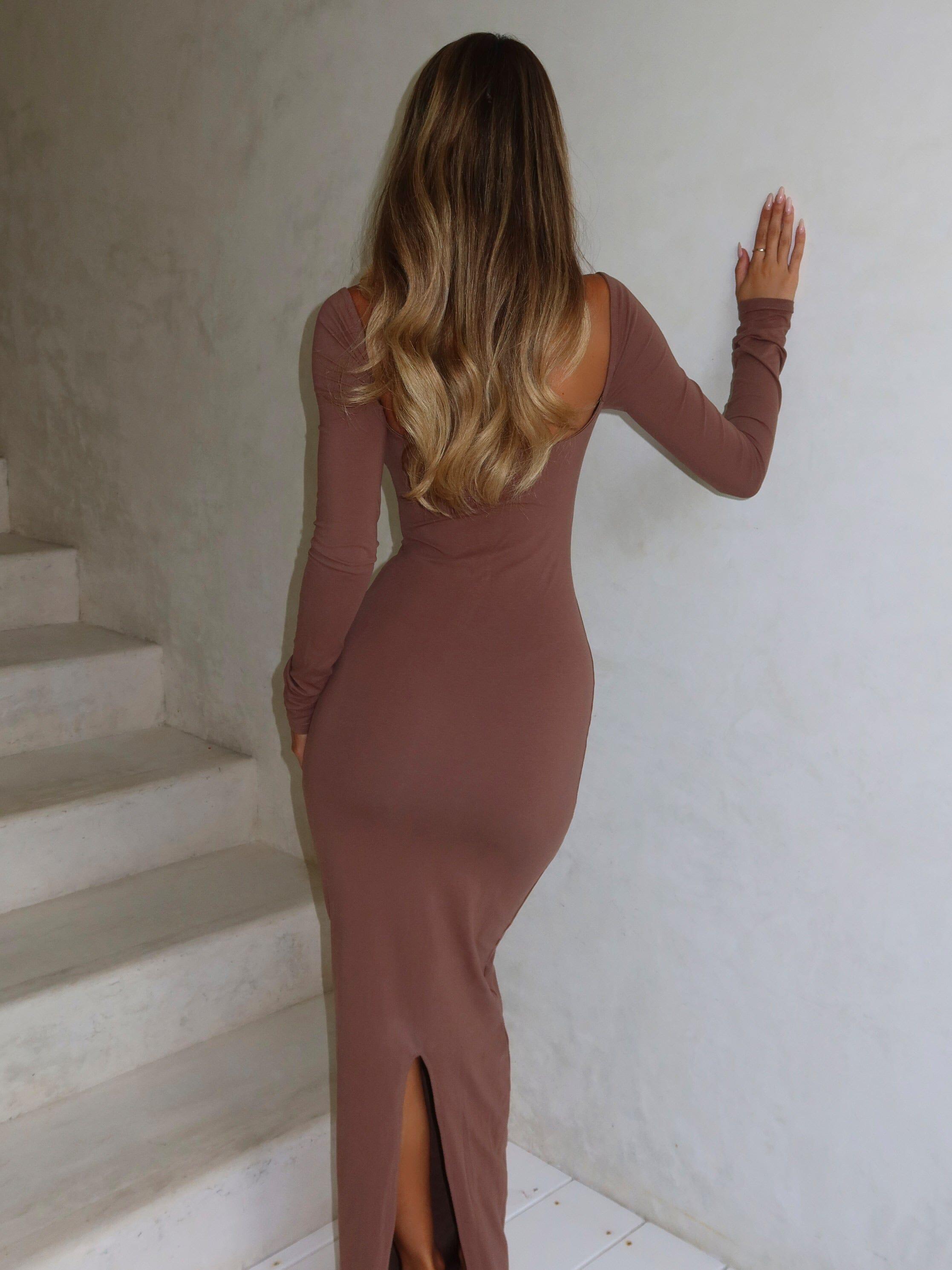 dionne maxi dress outcast Outcast Dionne Maxi Dress Taupe in Brown