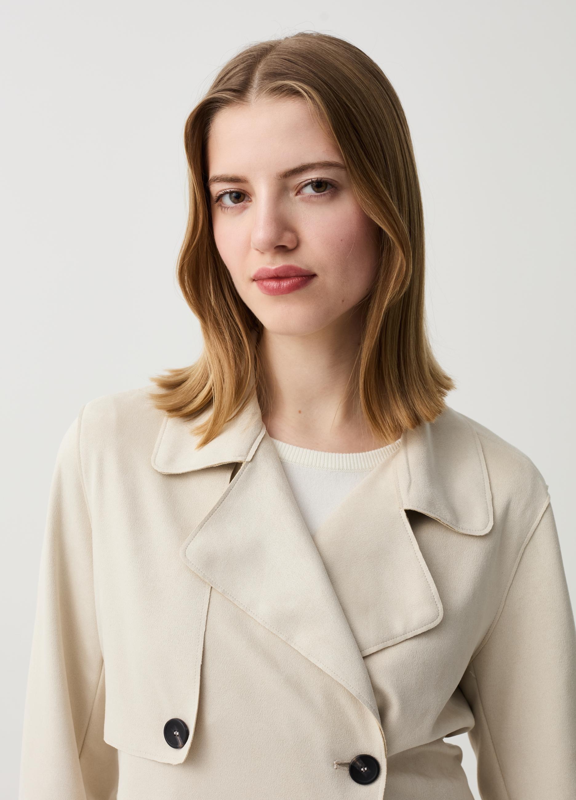 Ovs Trench Corto Doppiopetto Scamosciato, Donna, Taglia di OVS