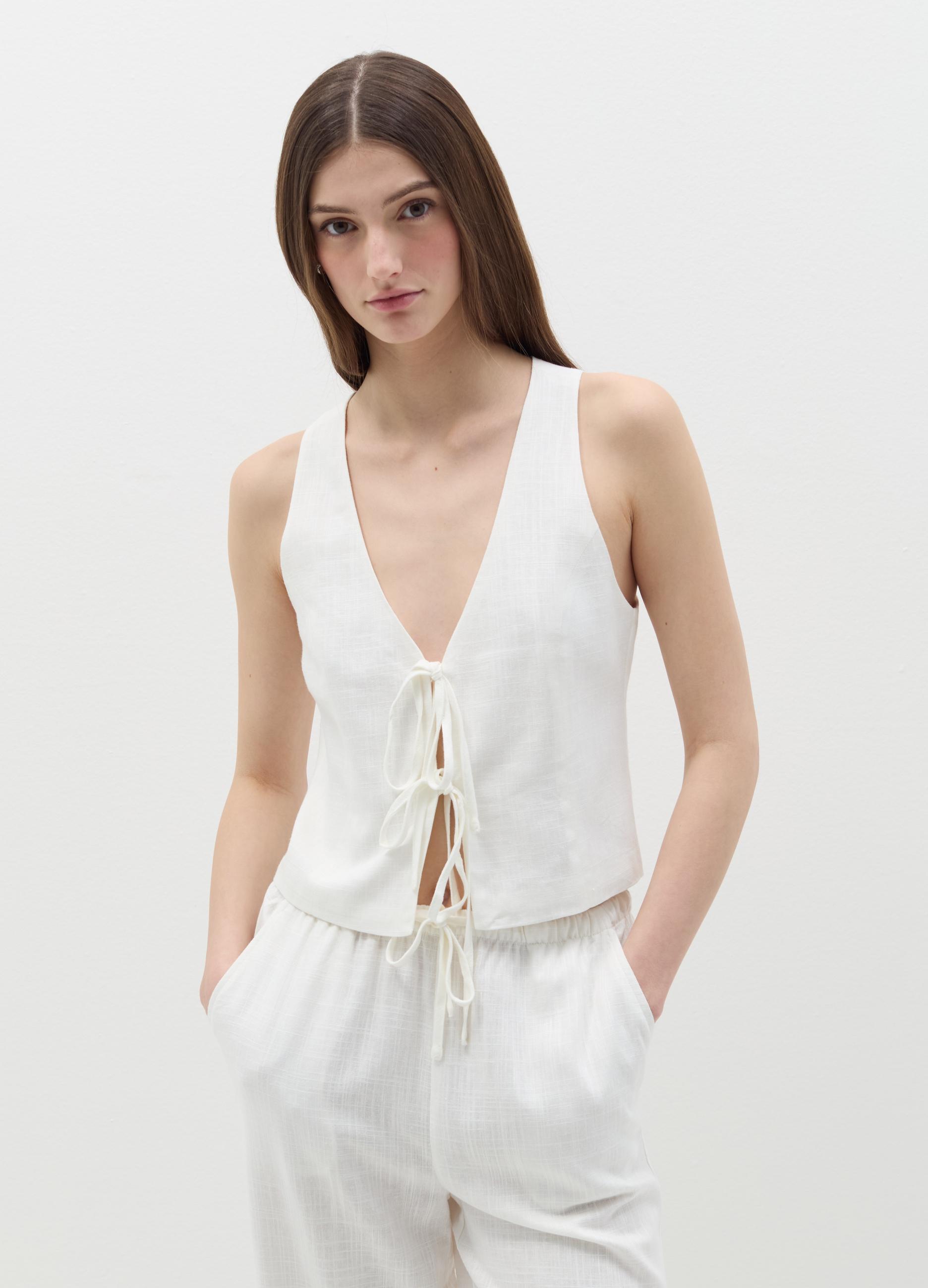 Ovs Magliette In Lino Donna Gilet Di Lino Con Lacci, Donna, Taglia