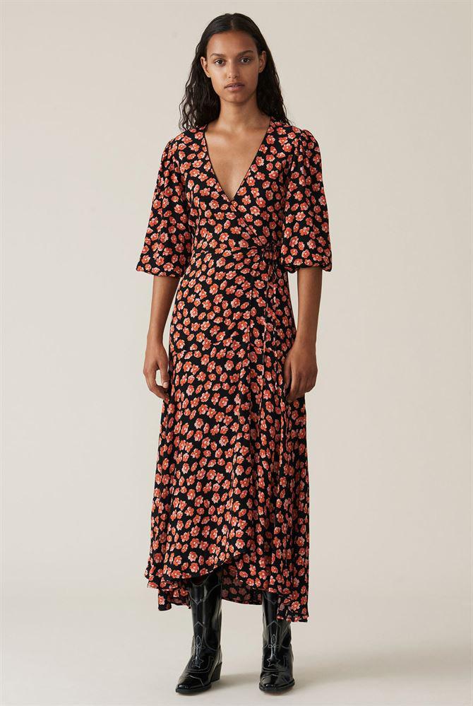 ganni lindale crepe dress fiery red