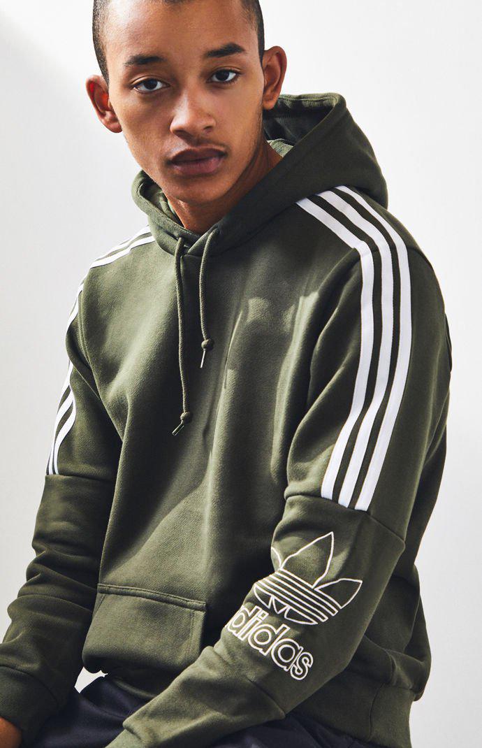 adidas Fleece Outline Olive Pullover Hoodie in Green for Men | Lyst