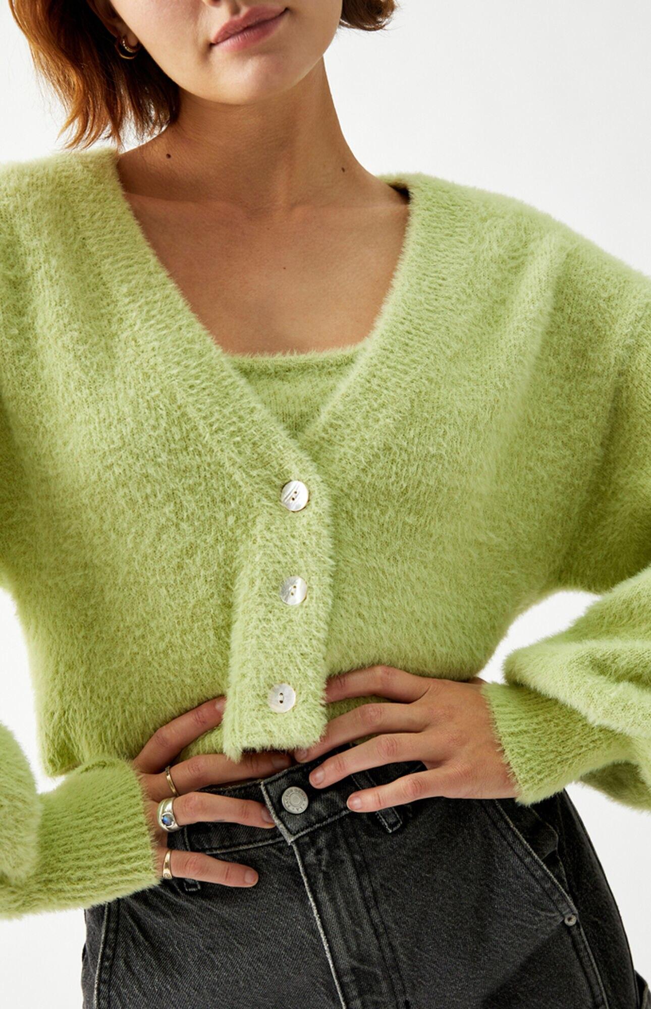 Kendall + Kylie Fuzzy Cardigan in Green 