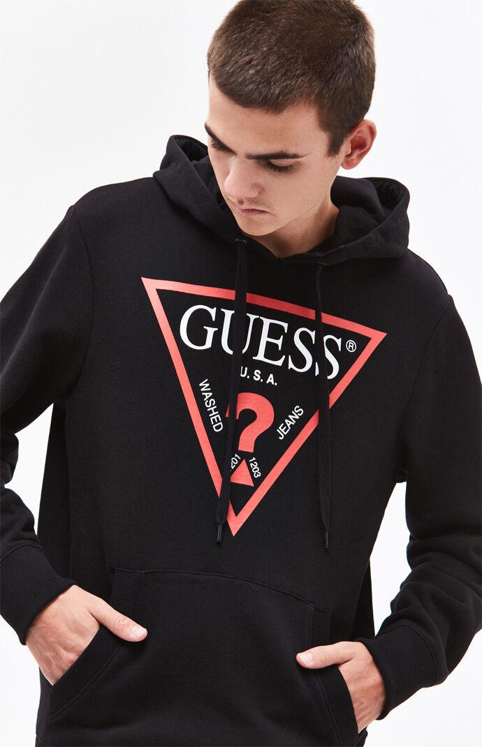 Guess Classic Logo Pullover Hoodie in Black for Men | Lyst