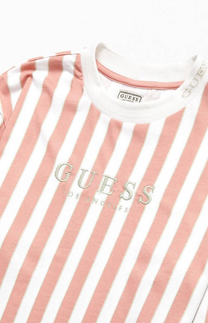 pink and white striped guess shirt