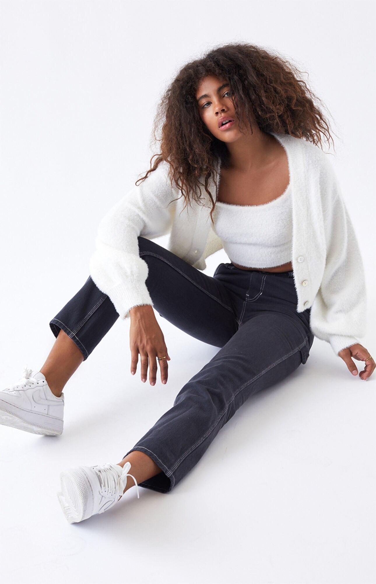 Kendall + Kylie Fuzzy Cardigan in Ivory 