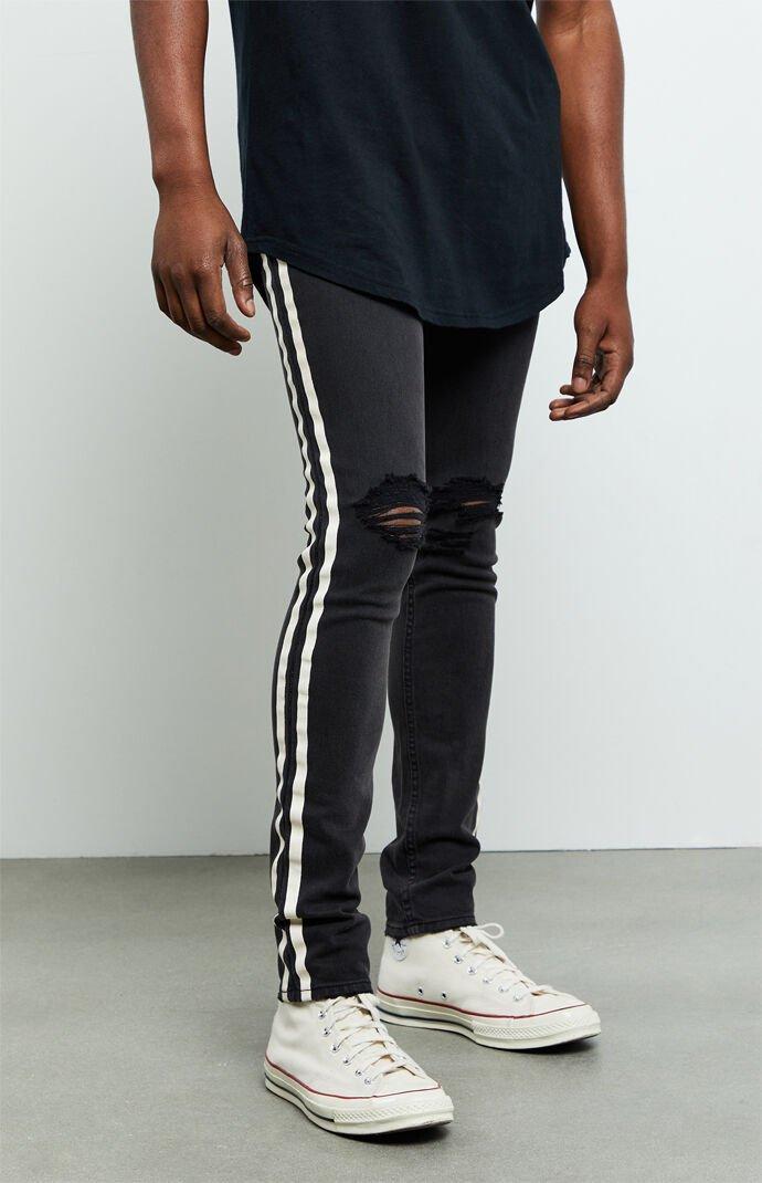 PacSun Denim Side Stripe Ripped Stacked Skinny Jeans in Black for Men - Lyst