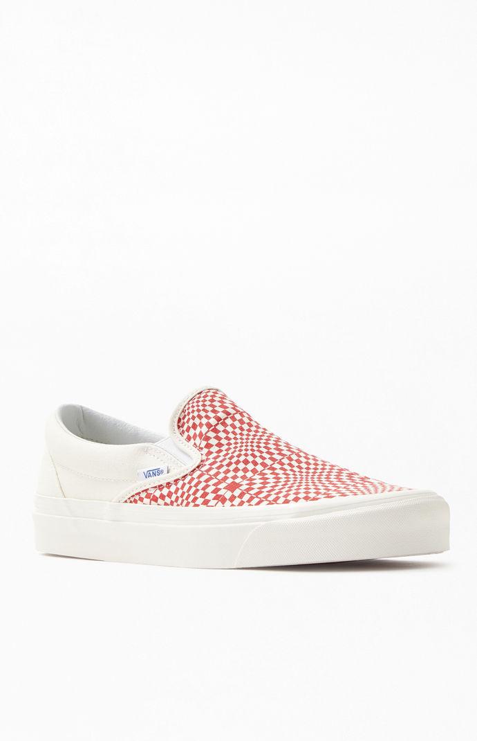 vans checkerboard slip on red drip