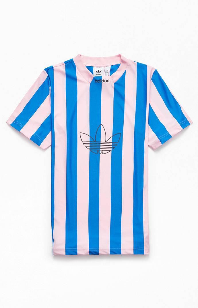 pink and blue adidas shirt