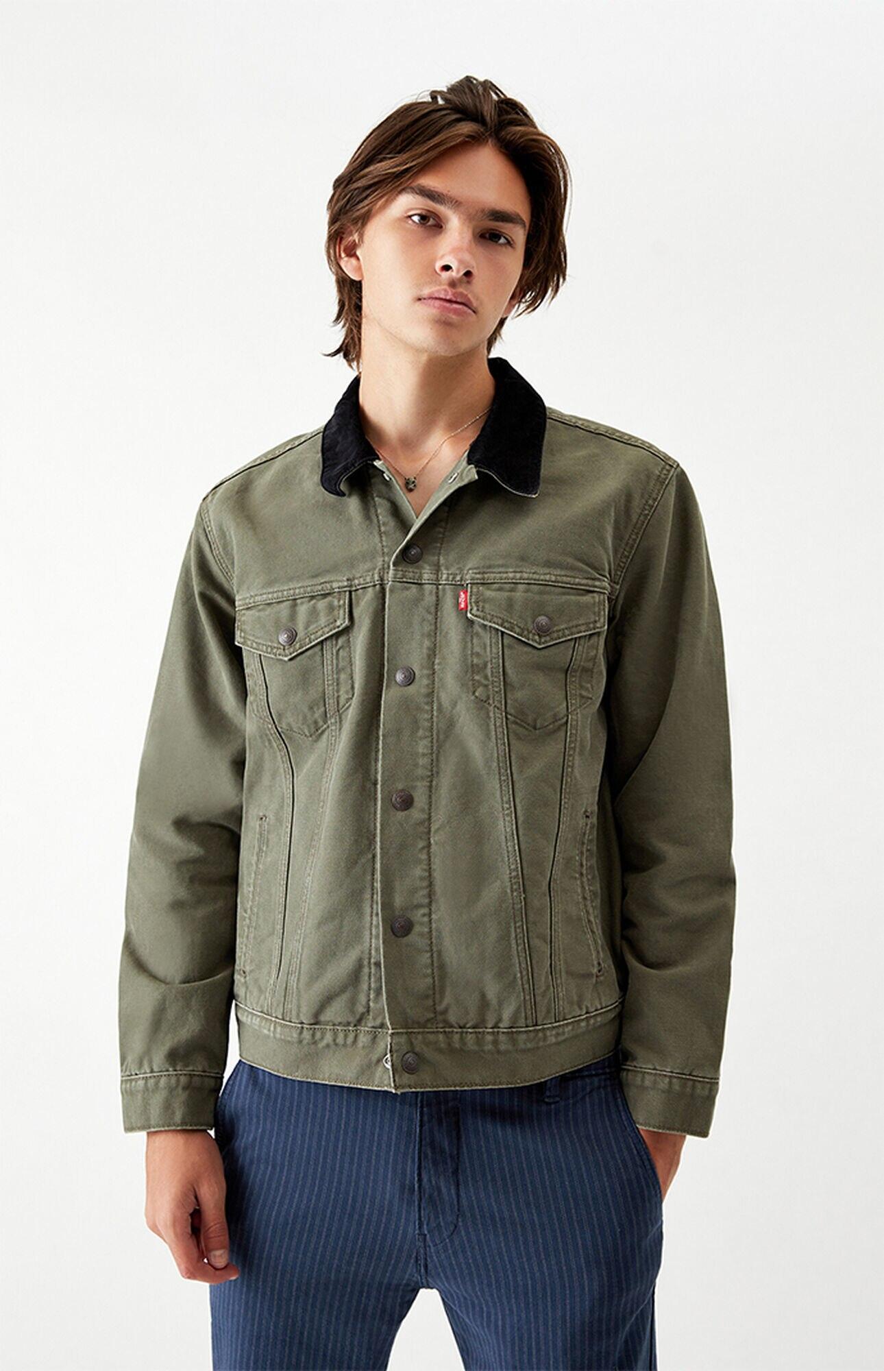 Levi's Olive Lined Denim Jacket in Green for Men | Lyst