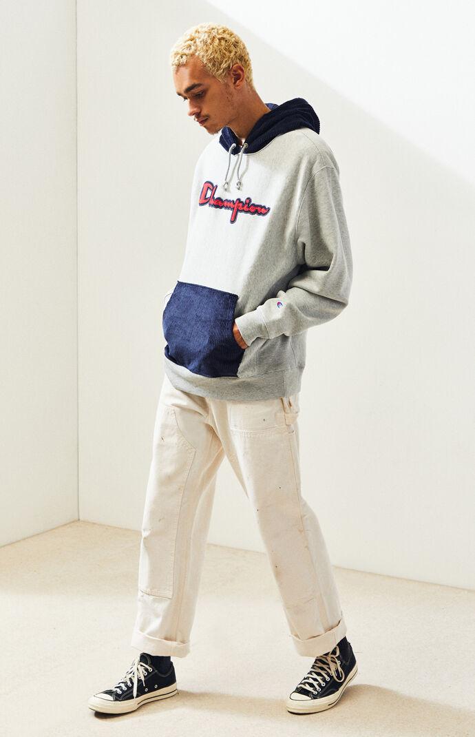 champion corduroy piecing pullover hoodie