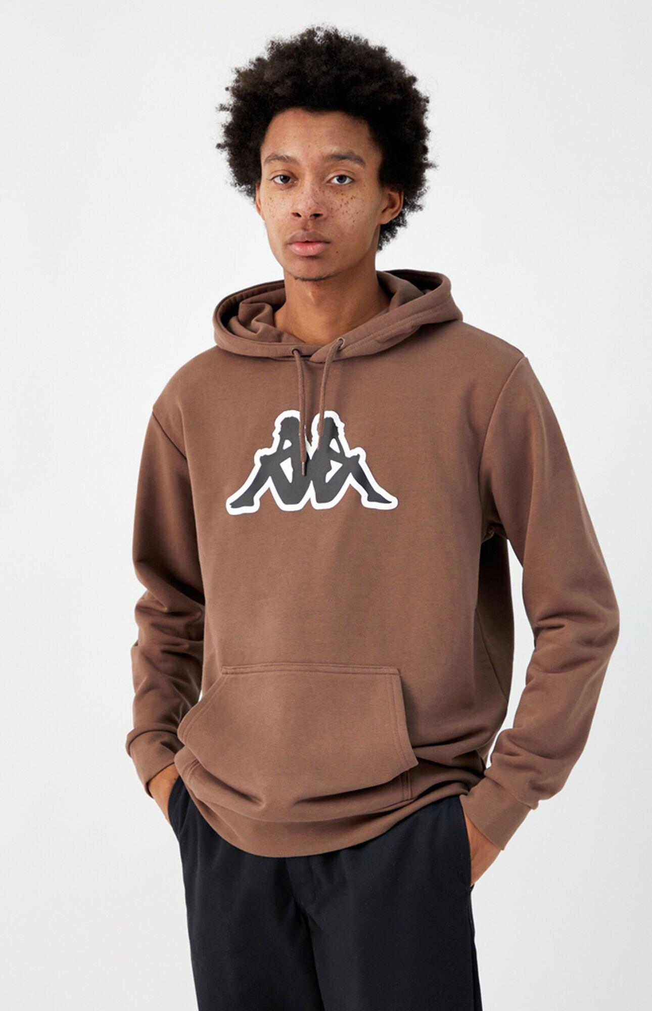 Kappa Fleece Logo Aiok Hoodie in Brown for Men - Lyst