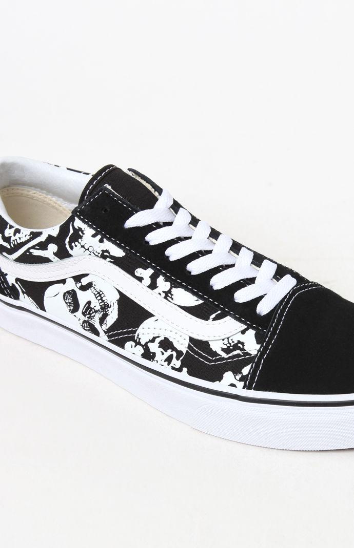 vans old skool skulls black & white skate shoes