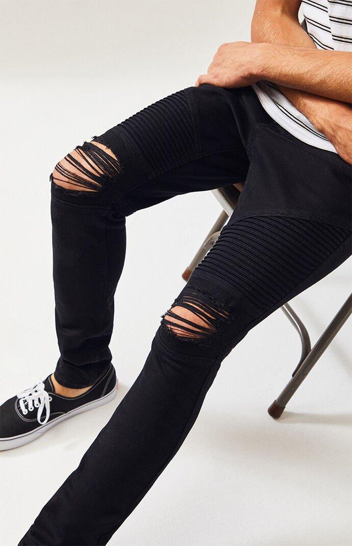 black ripped moto jeans