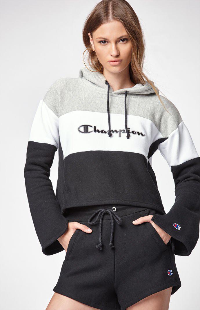 champion reverse weave heather grey crop hoodie
