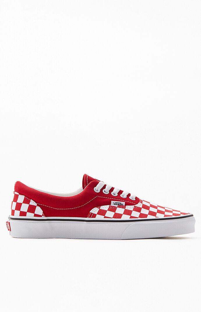 vans era checkerboard red