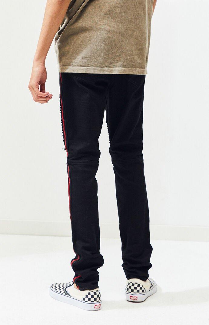 light wash side striped distressed skinny moto jeans