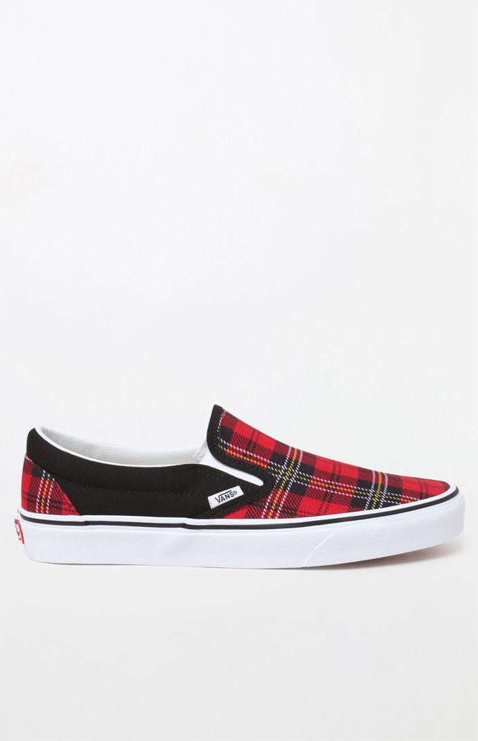 Vans Rubber Classic Slip-on Plaid Shoes in Red for Men - Lyst