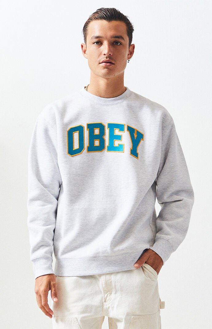 Obey Sports Crew Neck Sweatshirt in Heather Grey (Gray) for Men - Lyst