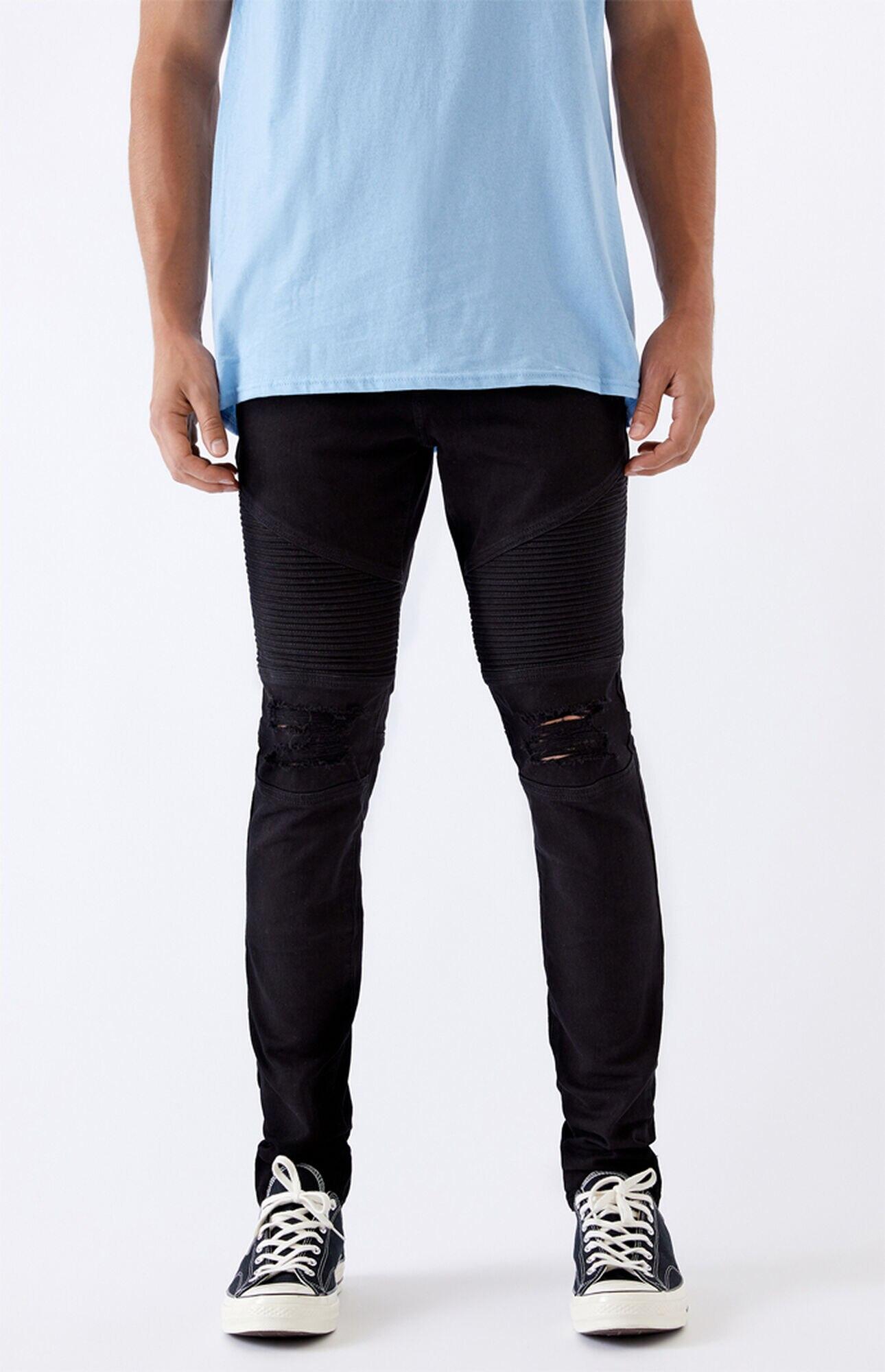 PacSun Denim black ripped biker stacked skinny jeans from Lyst