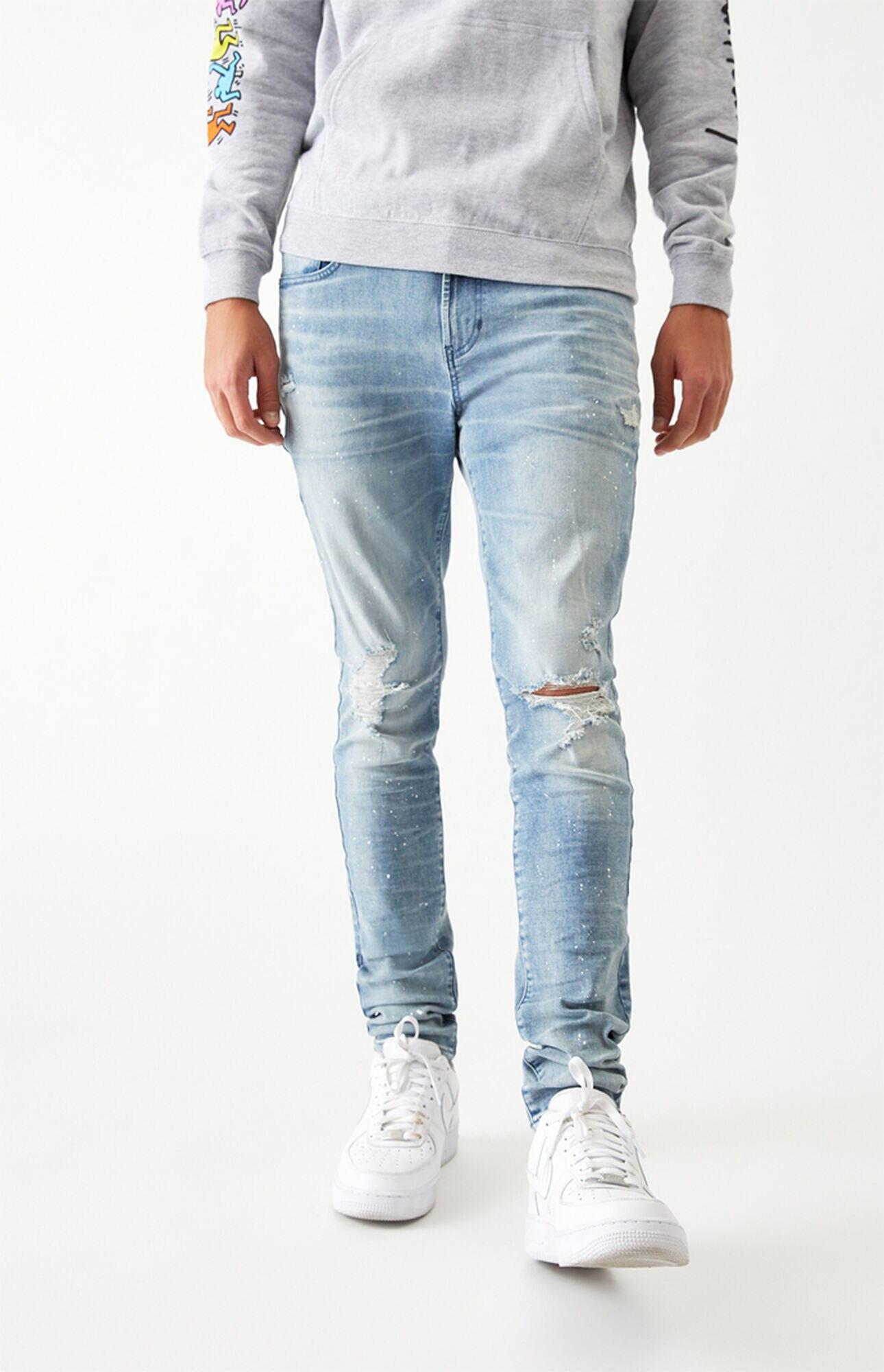 Pacsun Denim Light Ripped Stacked Skinny Jeans In Blue For Men Lyst 