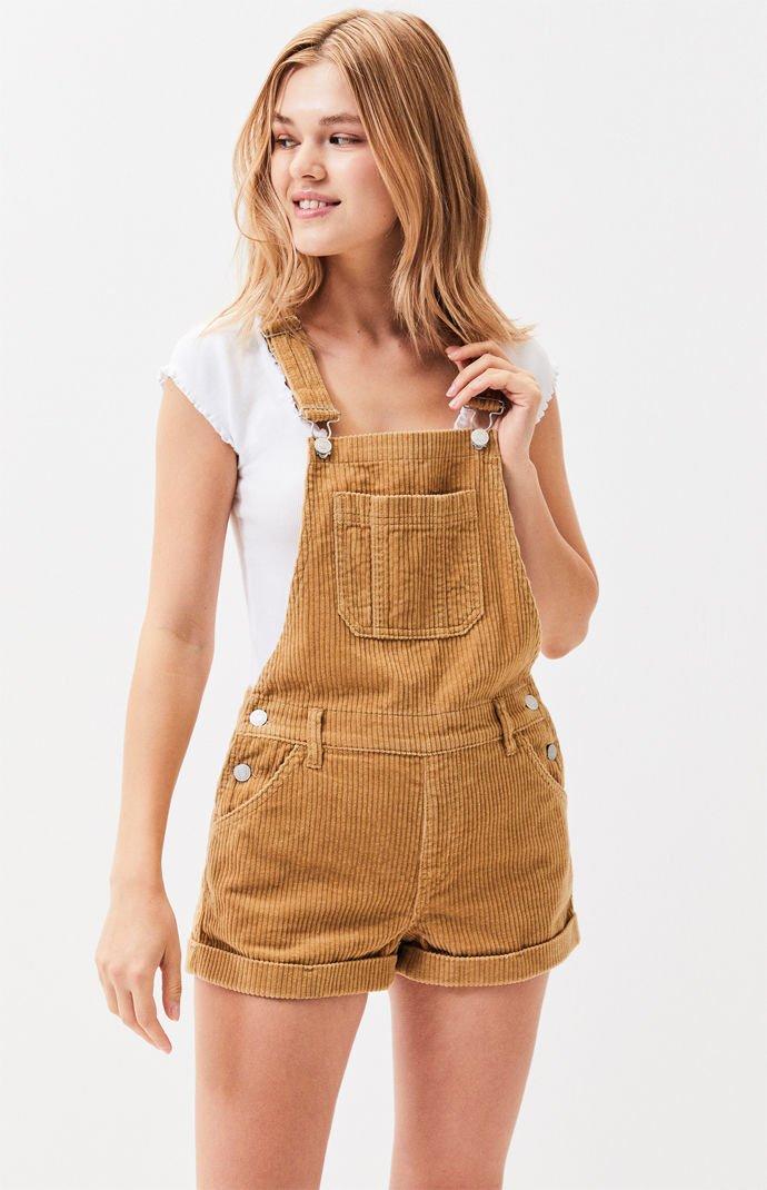 PacSun Butterscotch Overall Shorts in Brown | Lyst