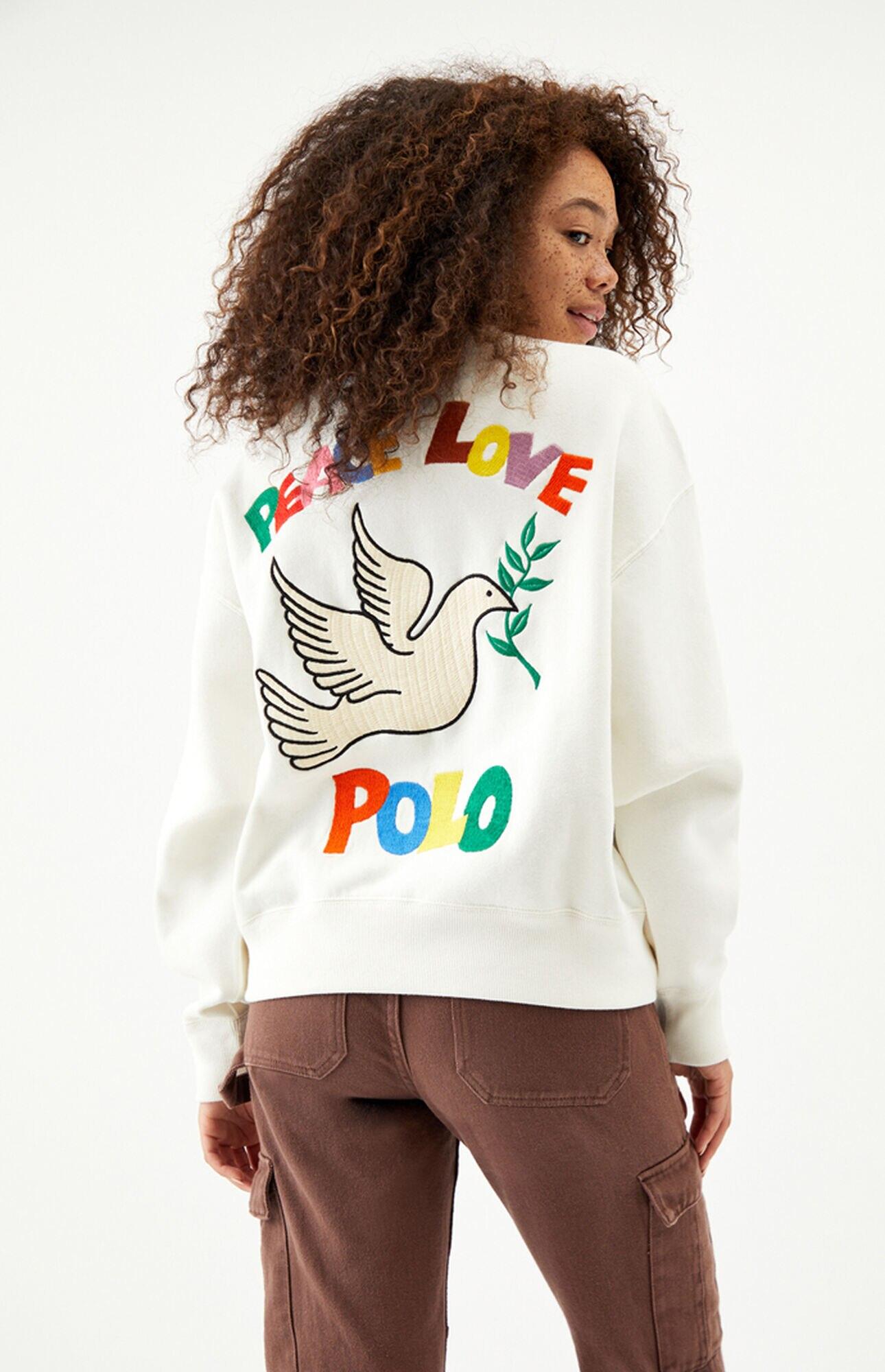 Polo Ralph Lauren Peace & Love Crew Neck Sweatshirt in White | Lyst