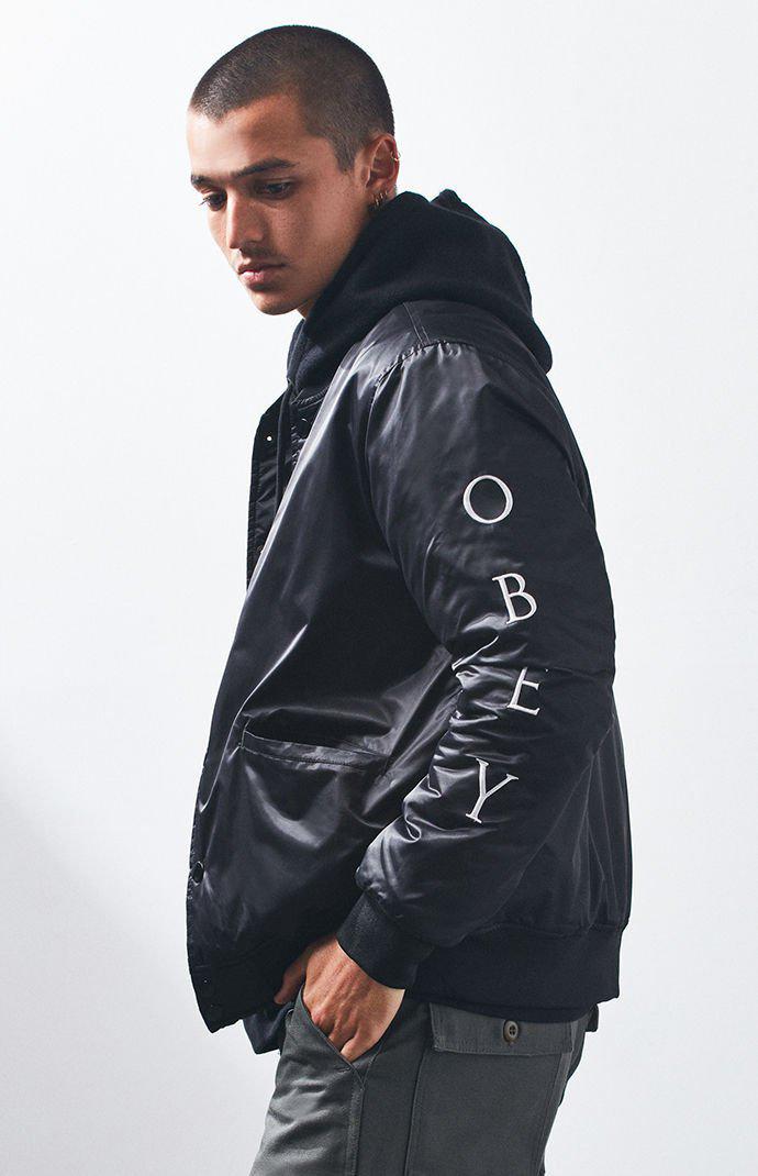 obey leather bomber jacket