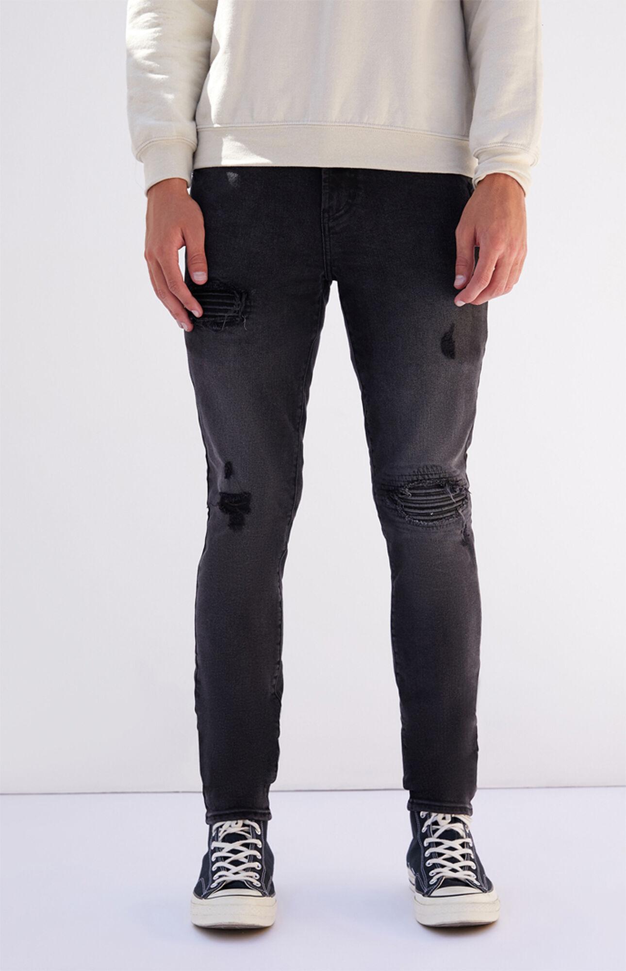 PacSun Denim Black Biker Panel Stacked Skinny Jeans for Men - Lyst