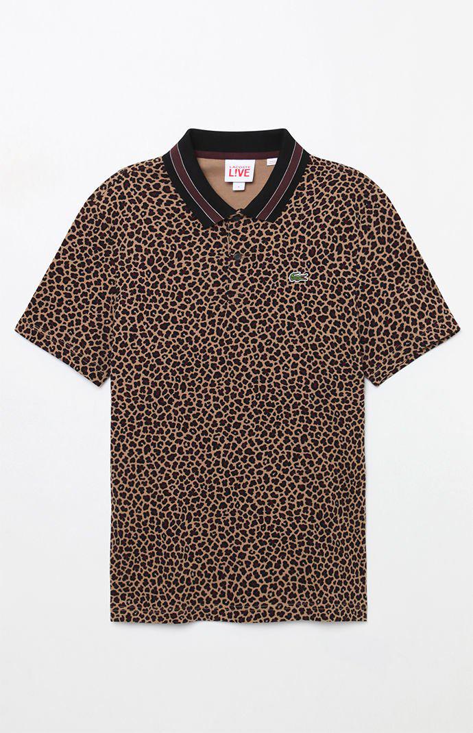 Lacoste L!ive Sand Leopard Print Polo Shirt in Brown for Men | Lyst