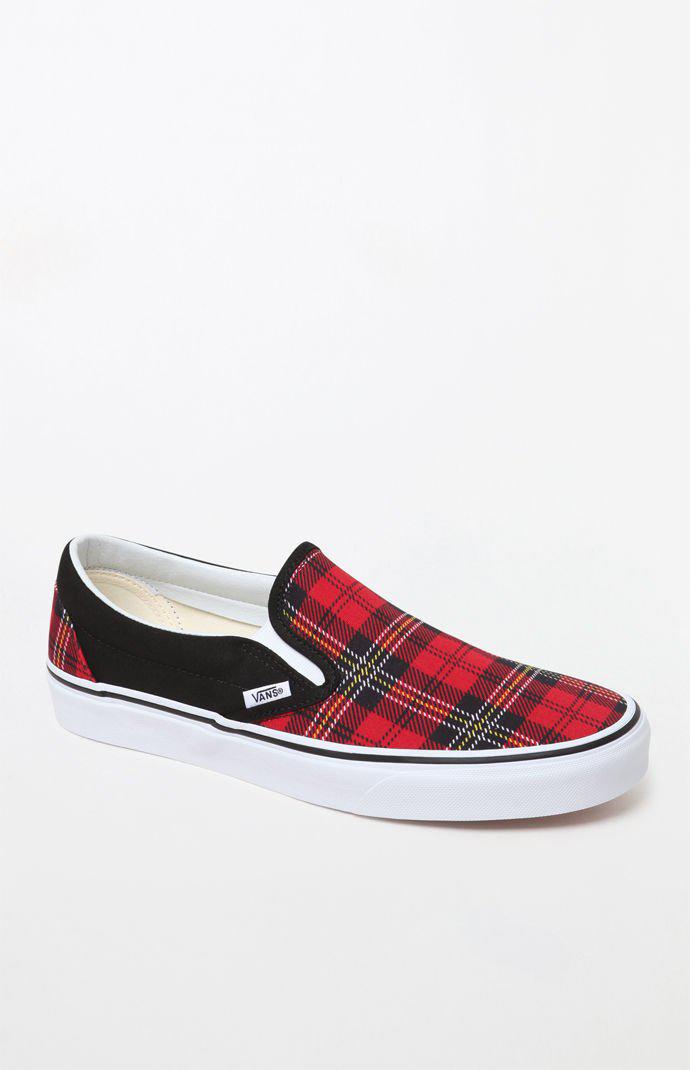 Vans Rubber Classic Slip-on Plaid Shoes in Red for Men | Lyst