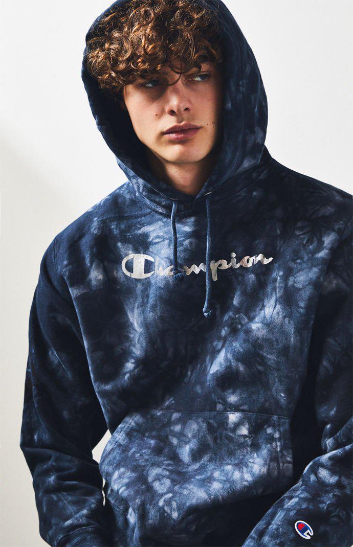 champion reverse weave scrunch dye black hoodie